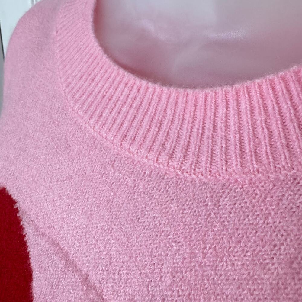 NWT Vince Camuto Heart Intarsia Crewneck Pullover Sweater Valentine Pink - Picture 4 of 12